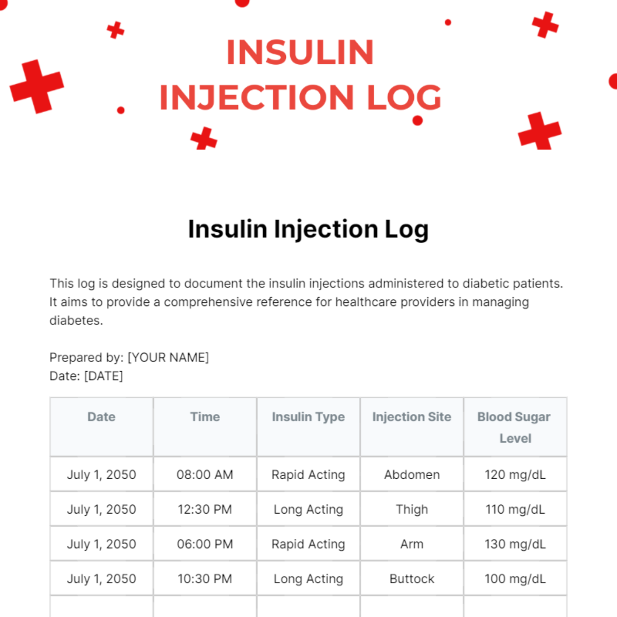 Insulin Injection Log Template
