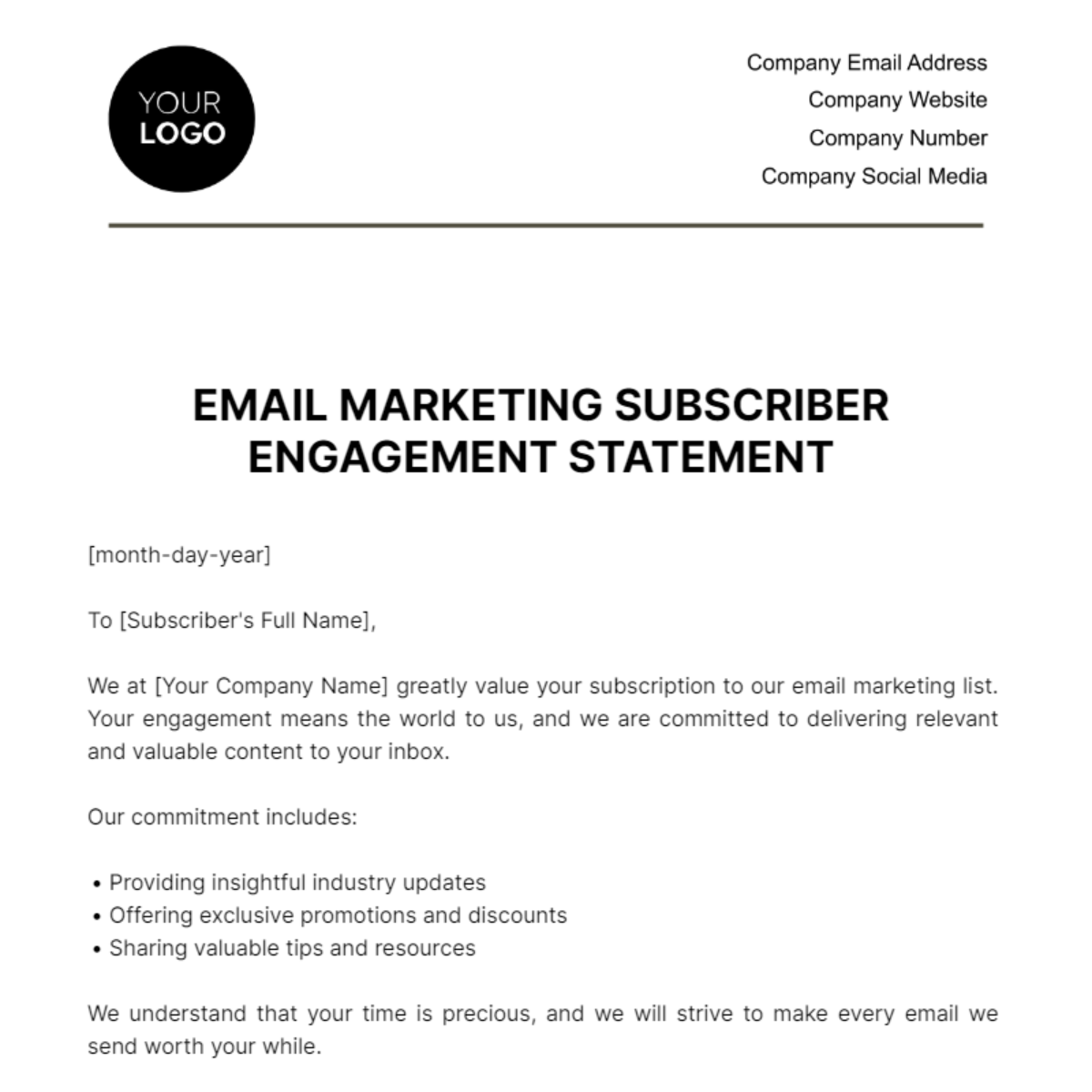 Free Email Marketing Subscriber Engagement Statement Template