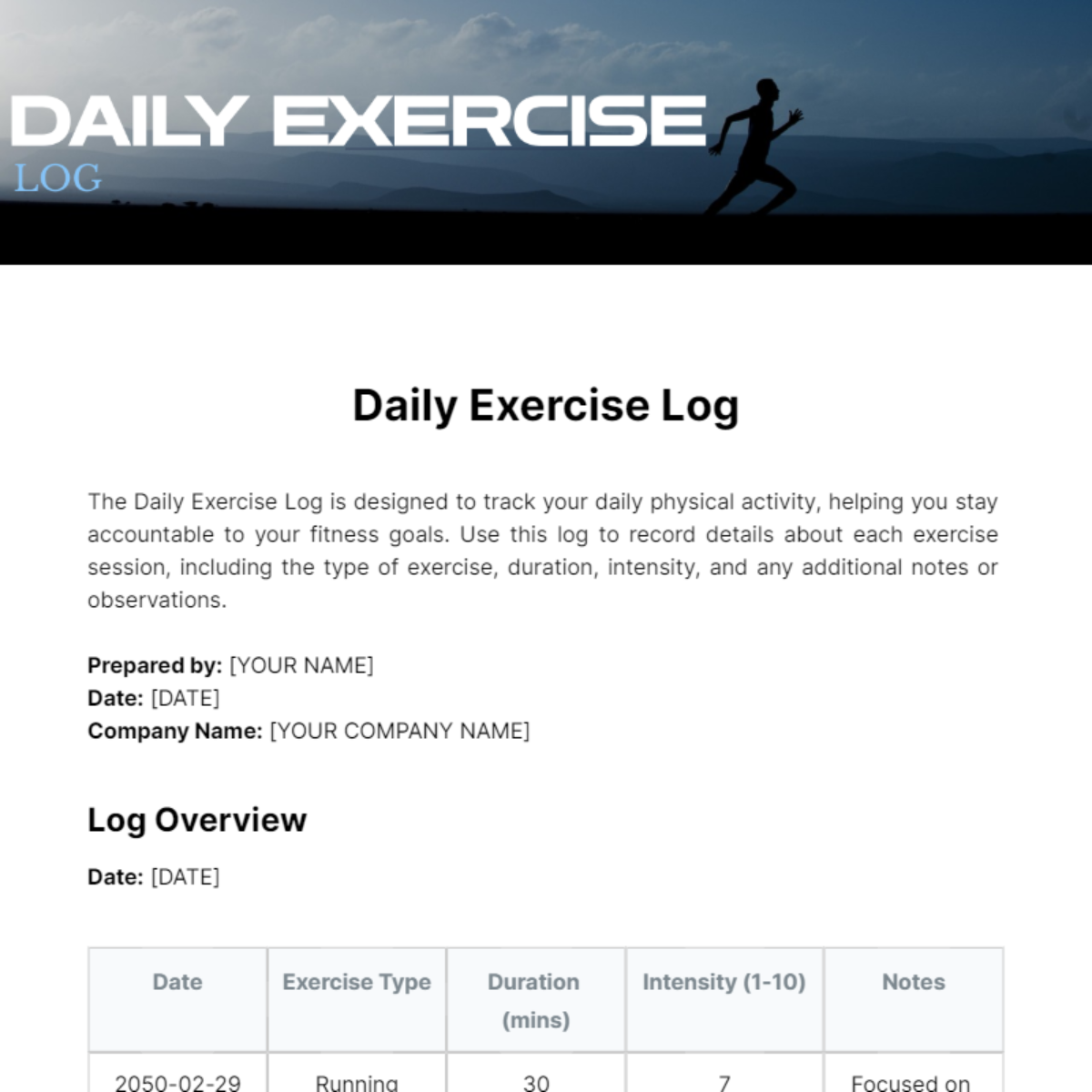 Daily Exercise Log Template