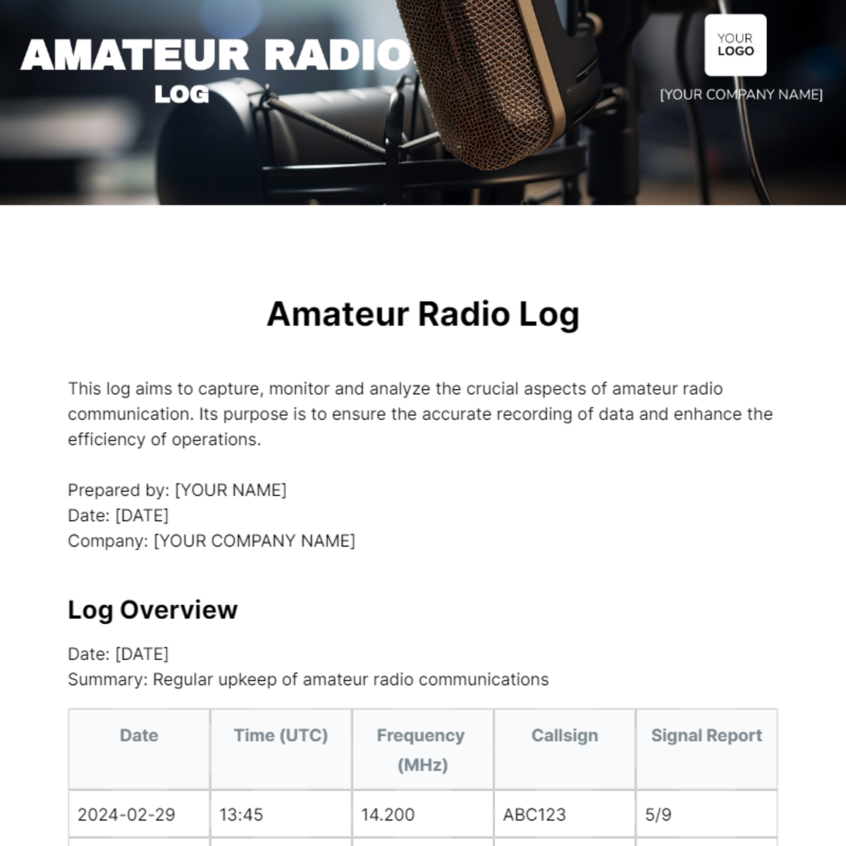 Amateur Radio Log Template