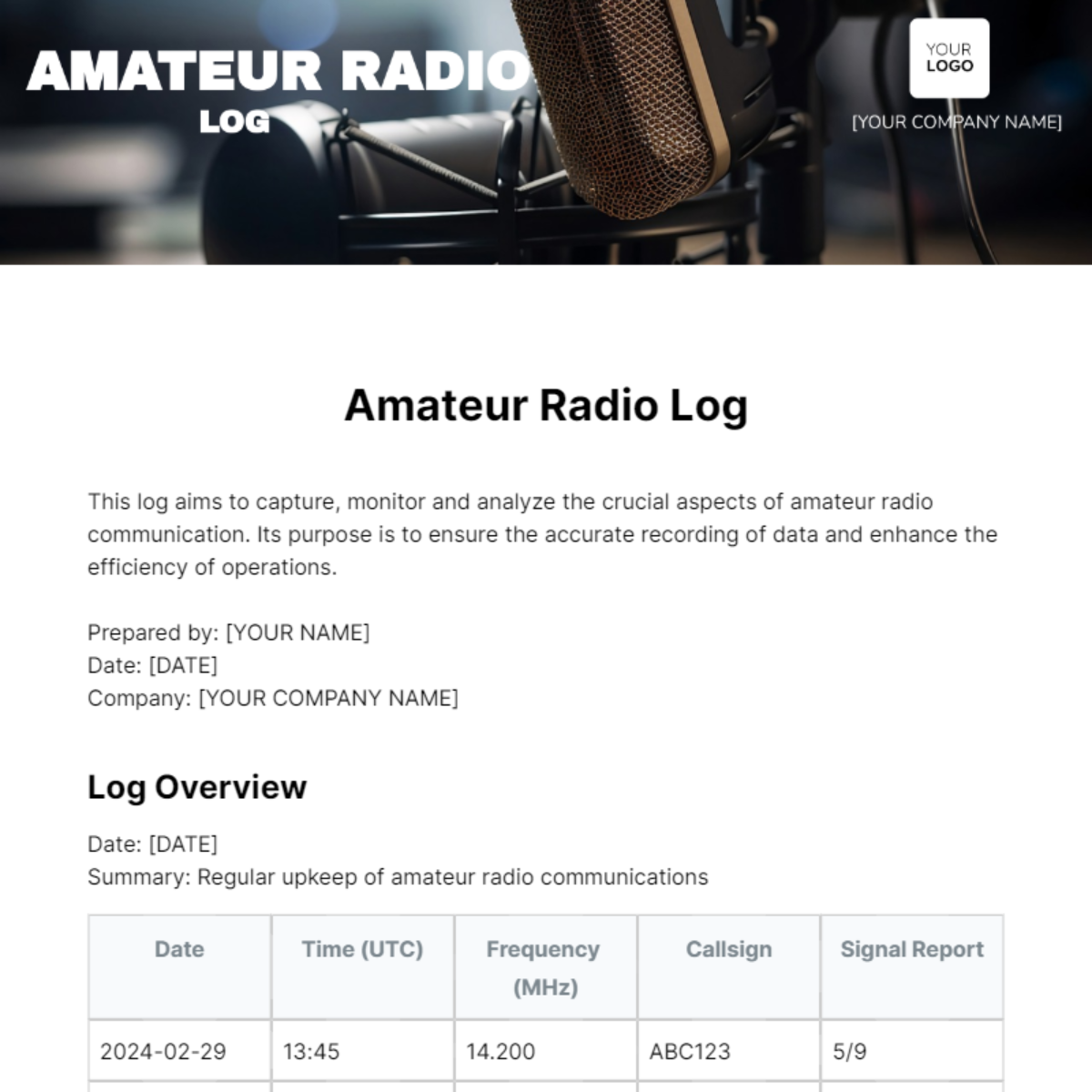 Amateur Radio Log Template - Edit Online & Download