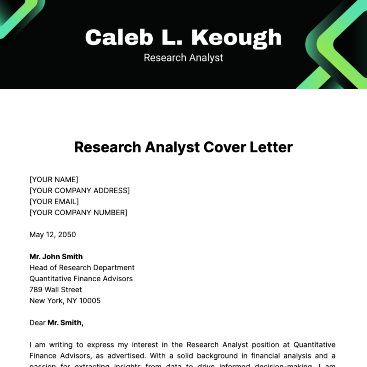 Research Analyst Cover Letter Template