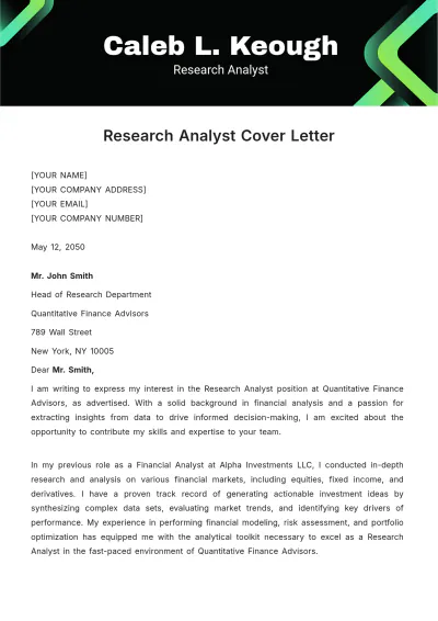 Free Research Analyst Cover Letter Template to Edit Online
