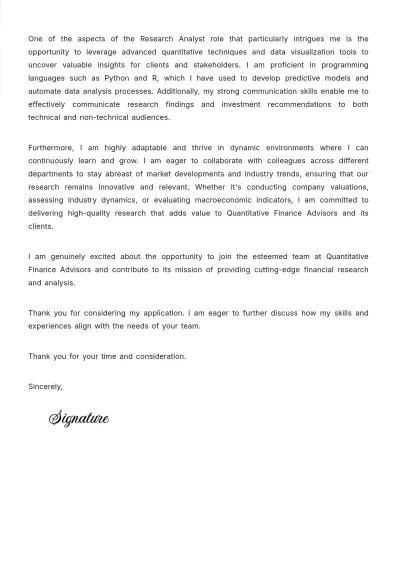 Free Research Analyst Cover Letter Template to Edit Online