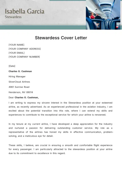 Free Stewardess Cover Letter Template to Edit Online