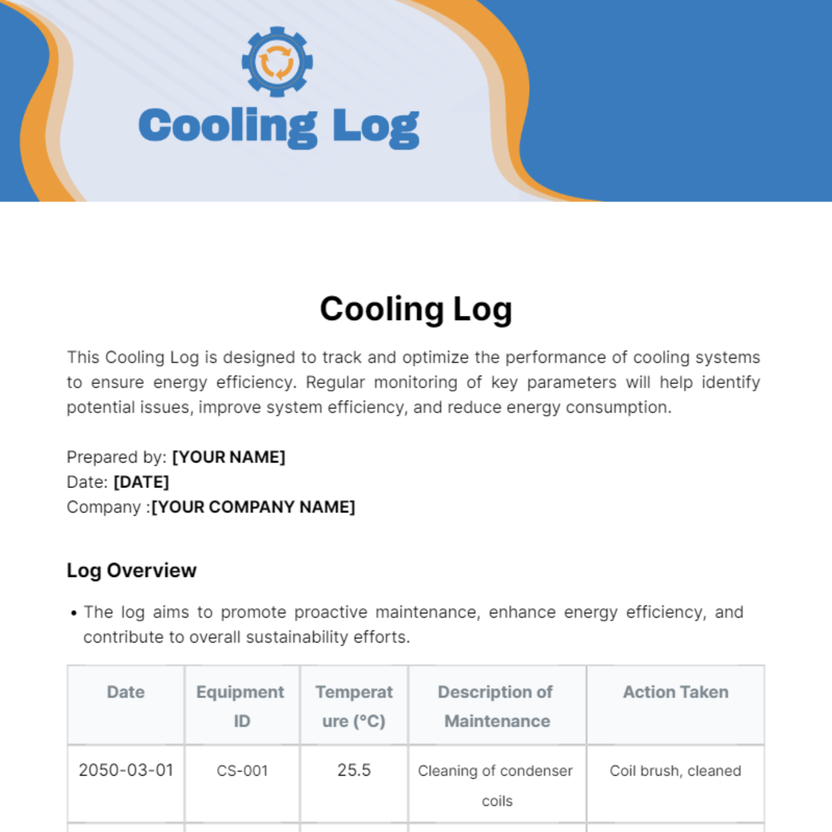 Cooling Log Template
