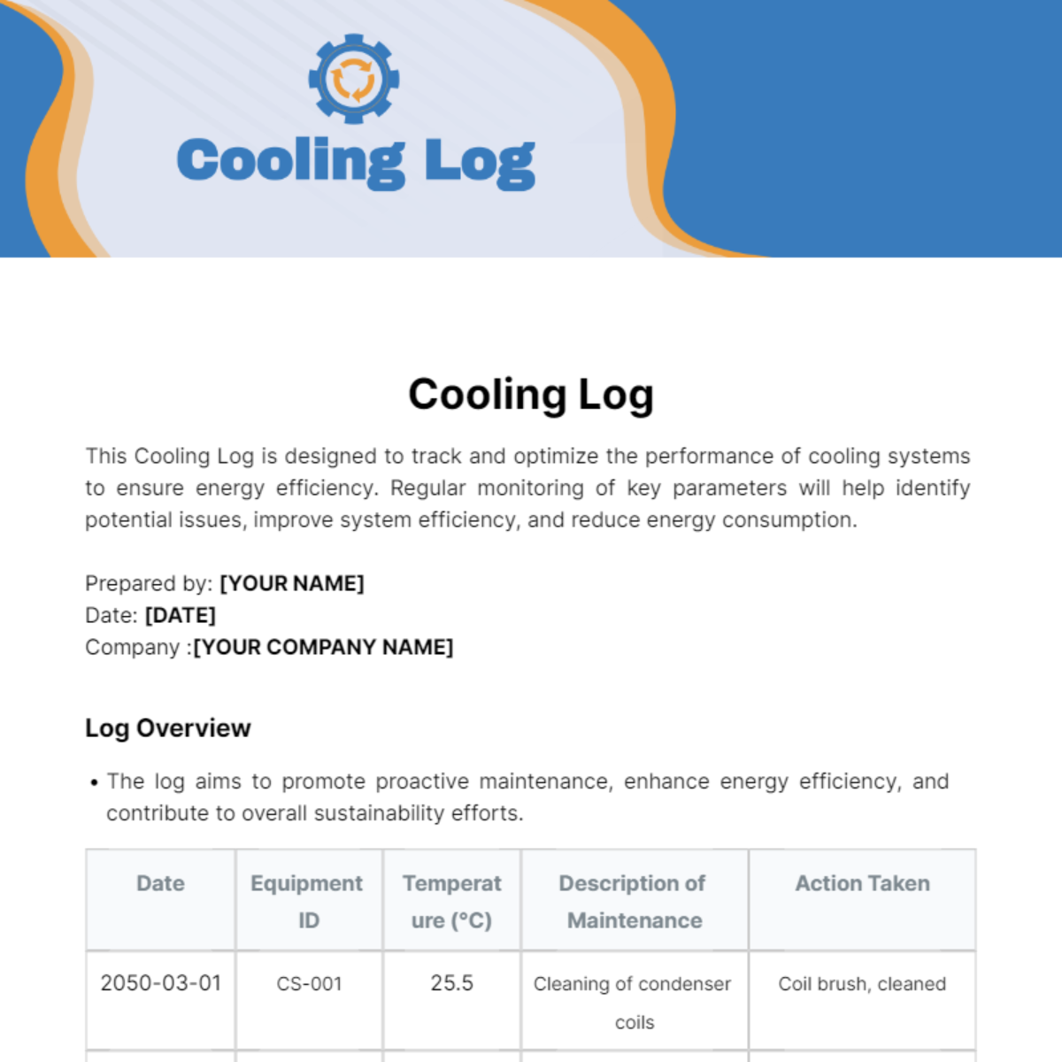 Cooling Log Template - Edit Online & Download