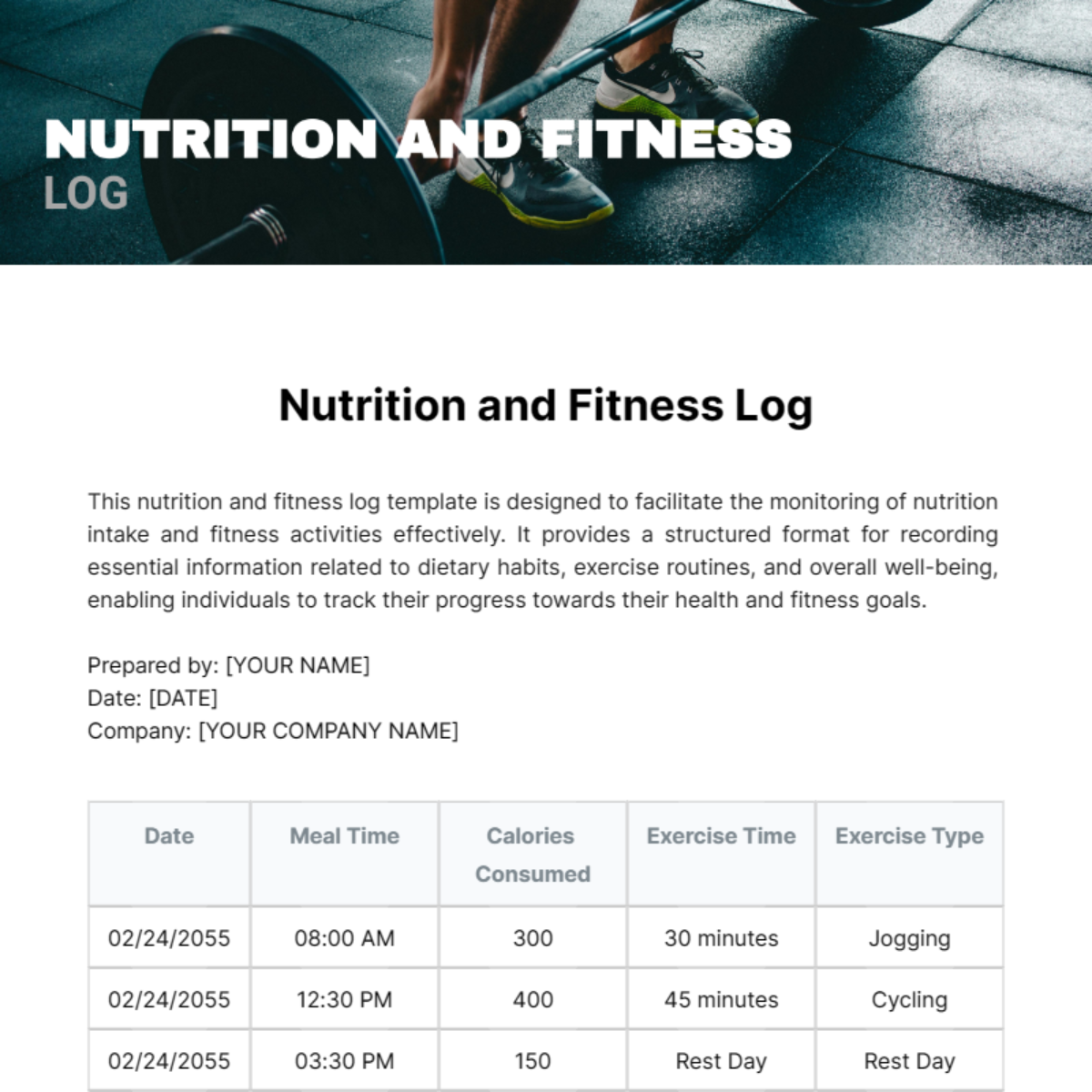 Nutrition and Fitness Log Template
