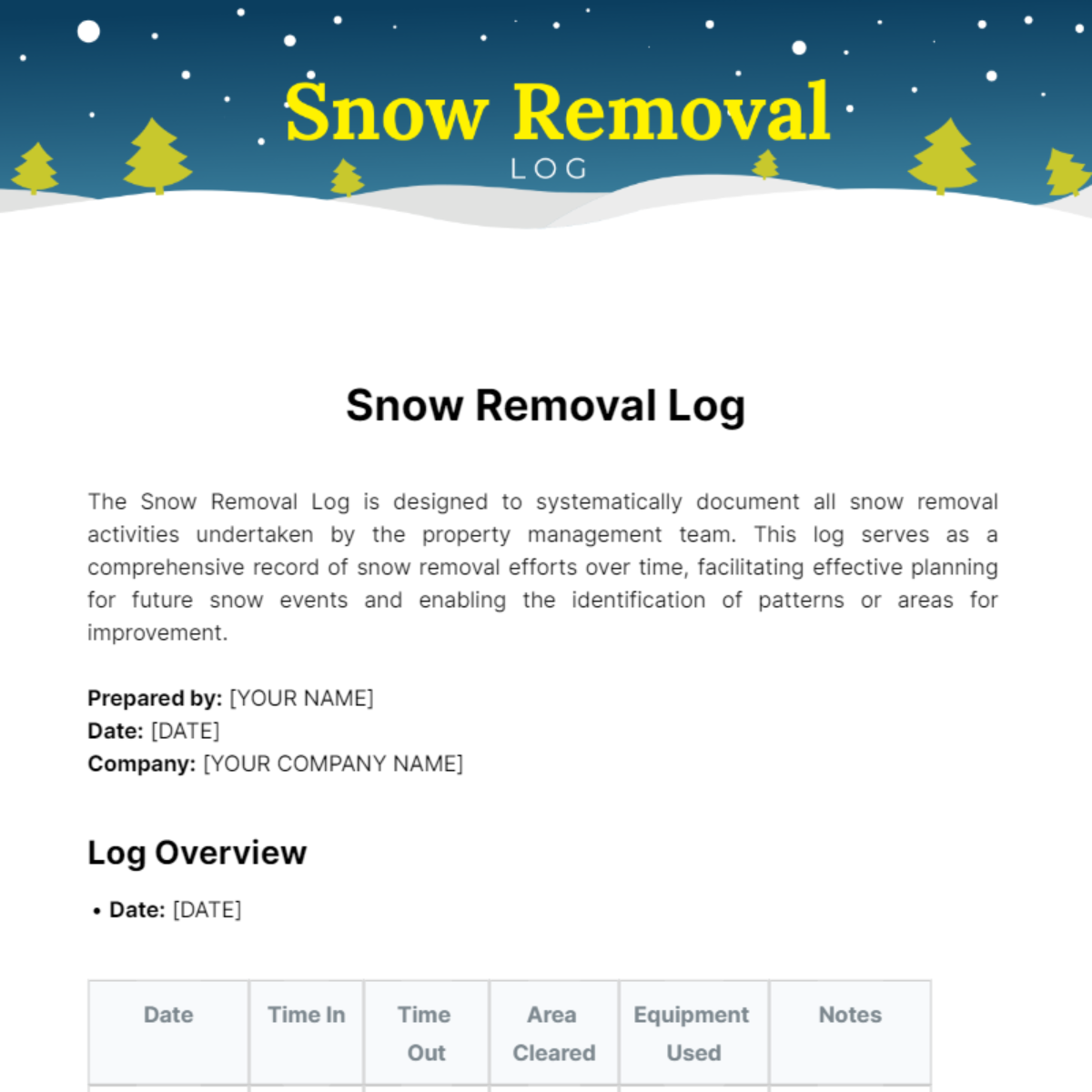 Snow Removal Log Template