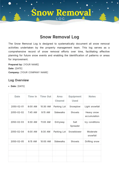 Free Snow Removal Log Template to Edit Online