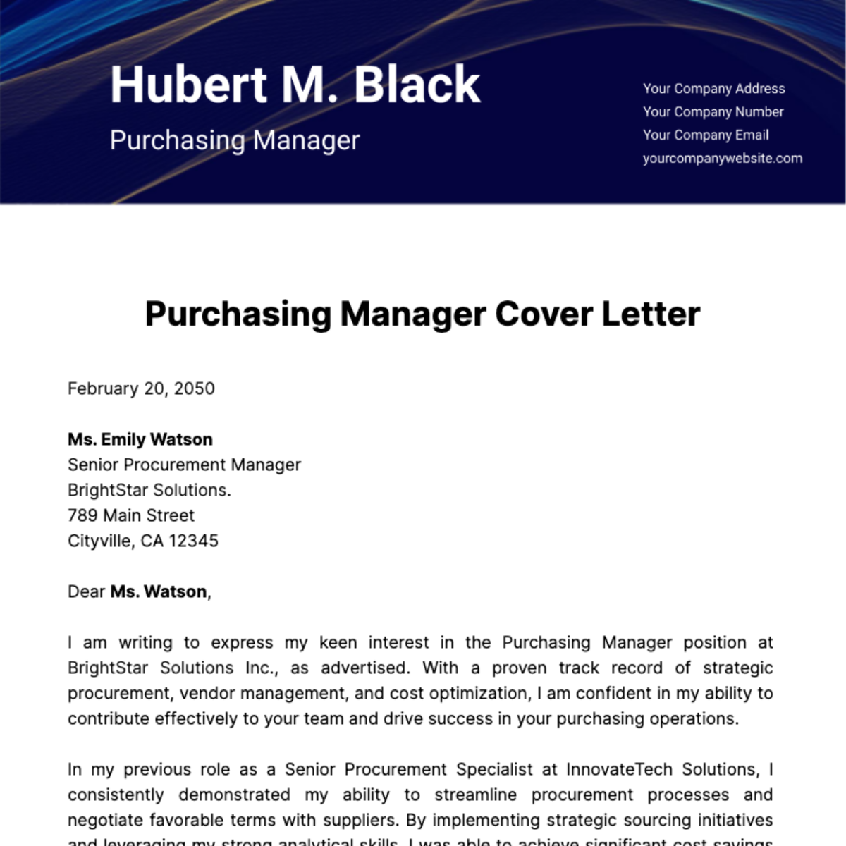 Purchasing Manager Cover Letter Template