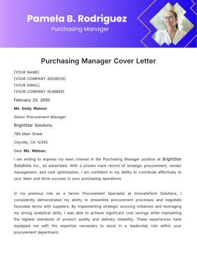 Free Purchasing Manager Cover Letter Template to Edit Online