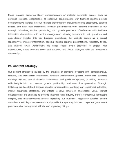 Free Administration Investor Communication Plan Template to Edit Online