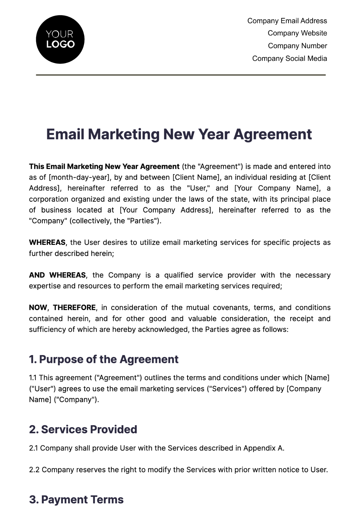 Email Marketing New Year Agreement Template - Edit Online & Download