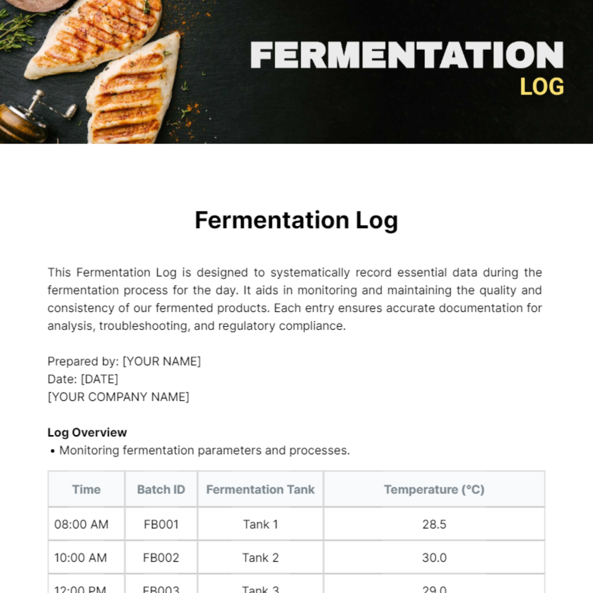 Fermentation Log Template - Edit Online & Download