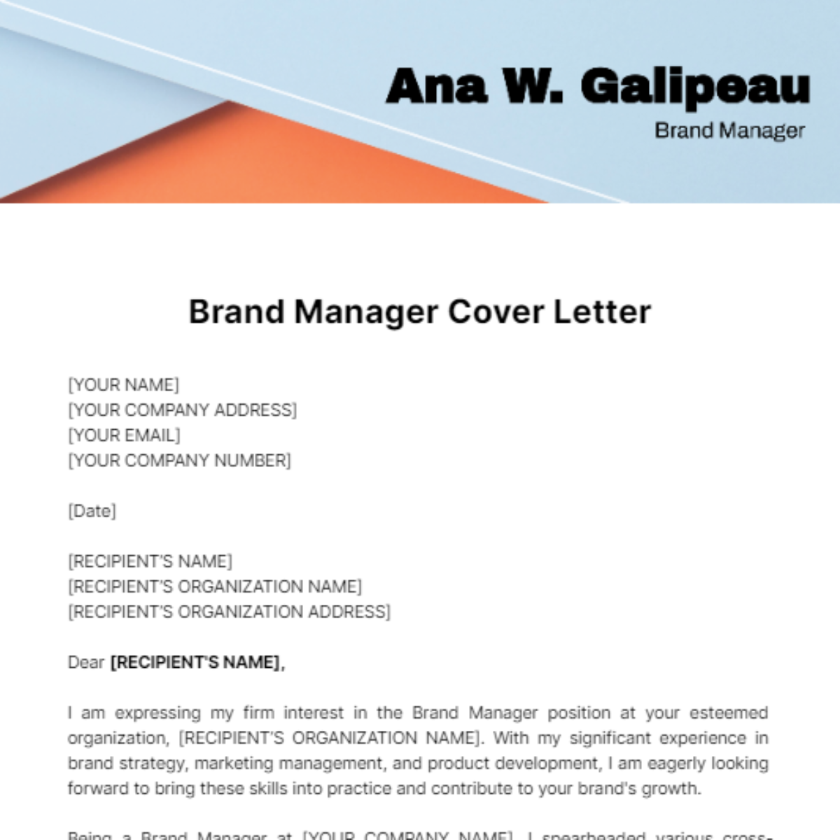 Brand Manager Cover Letter Template