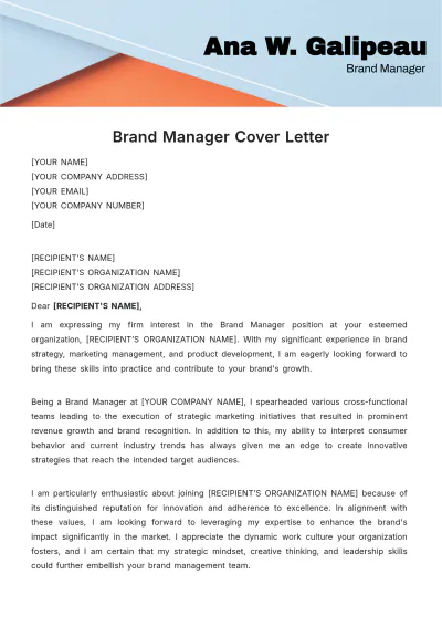 Free Brand Manager Cover Letter Template to Edit Online