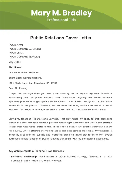 Free Public Relations Cover Letter Template to Edit Online