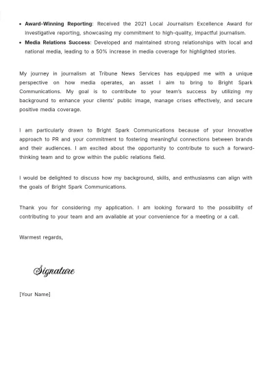 Free Public Relations Cover Letter Template to Edit Online