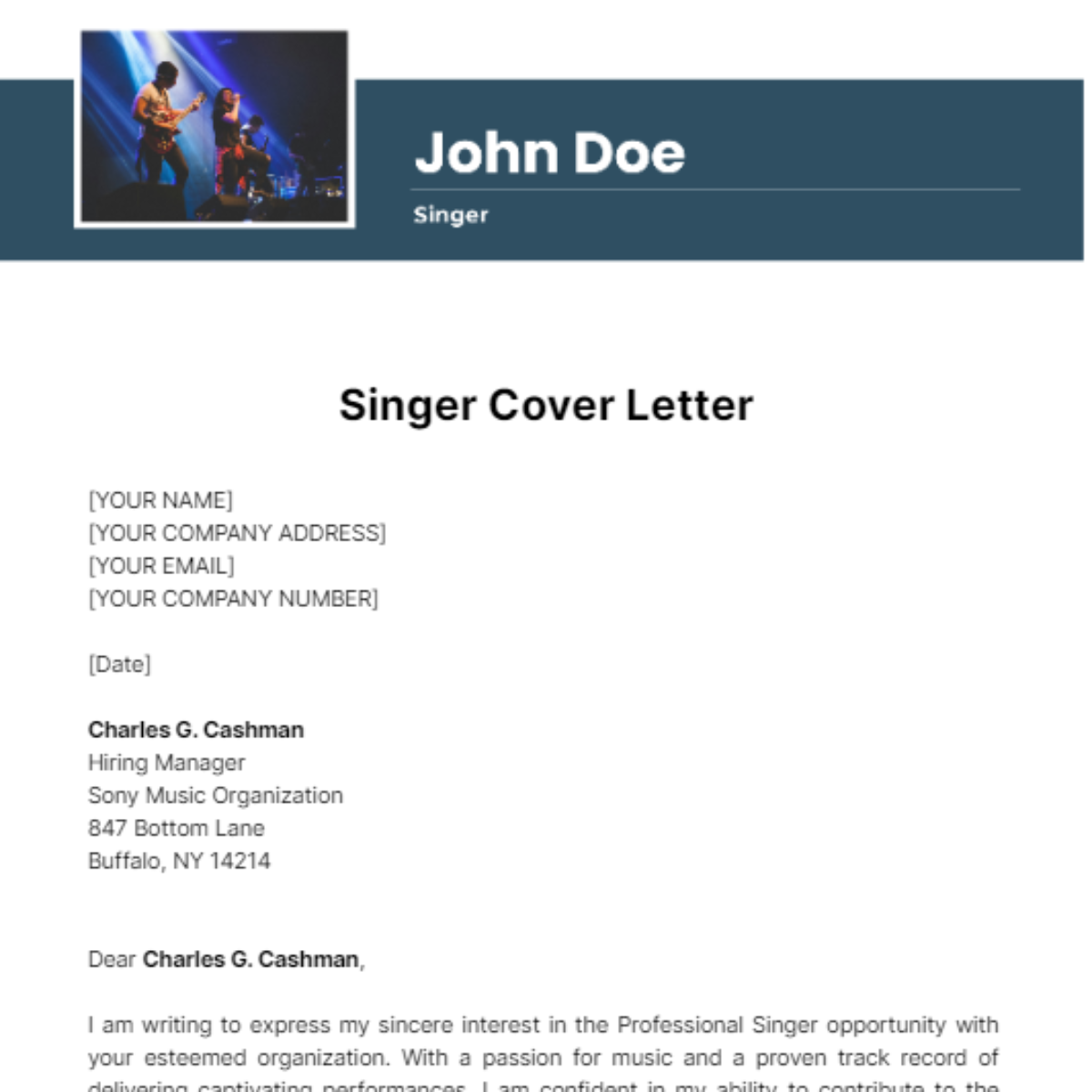 Singer Cover Letter Template