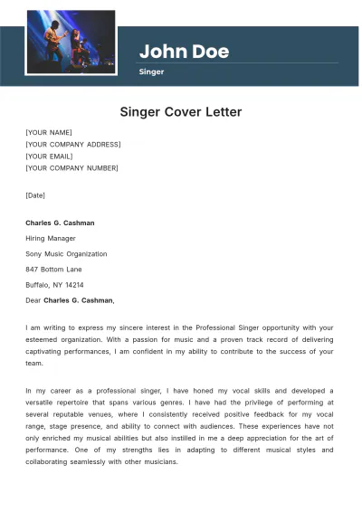 Free Singer Cover Letter Template to Edit Online