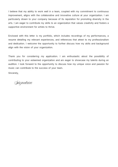Free Singer Cover Letter Template to Edit Online