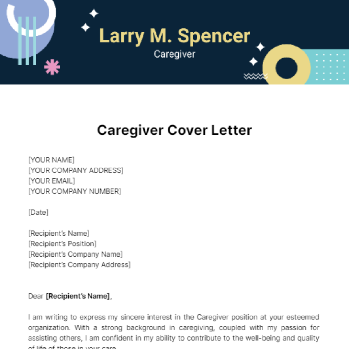 Caregiver Cover Letter Template