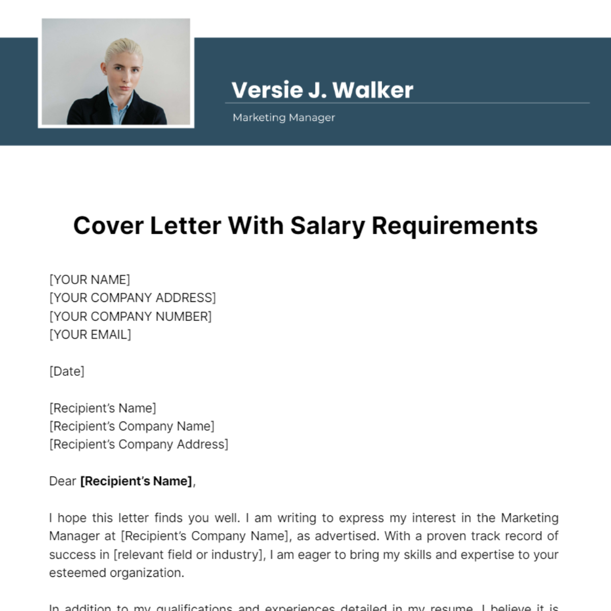 cover letter with salary requirements