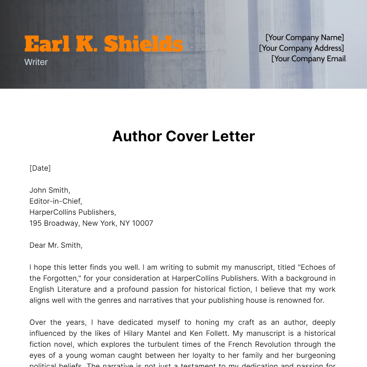 Author Cover Letter Template