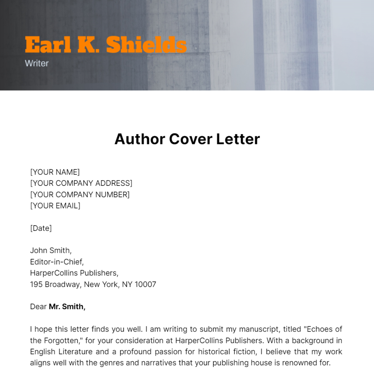 Author Cover Letter Template