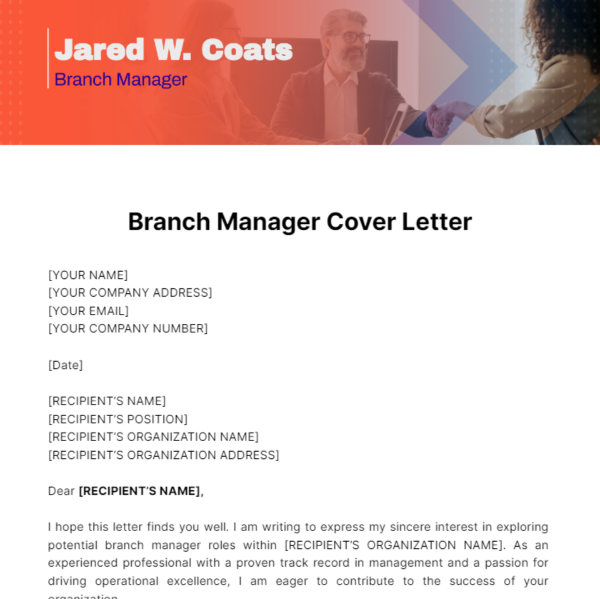 Branch Manager Cover Letter Template
