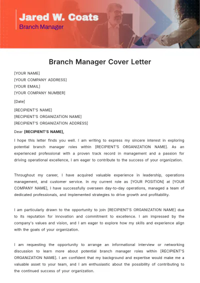 Free Branch Manager Cover Letter Template to Edit Online
