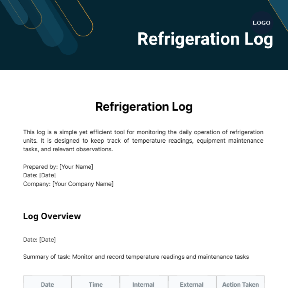 Refrigeration Log Template
