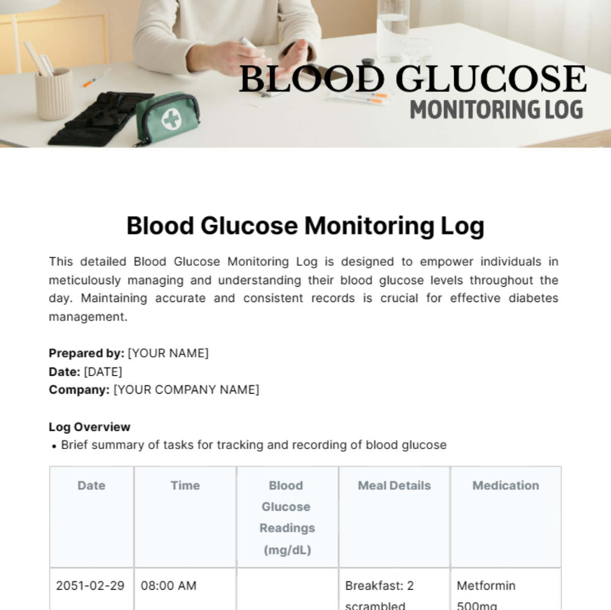 Blood Glucose Monitoring Log Template