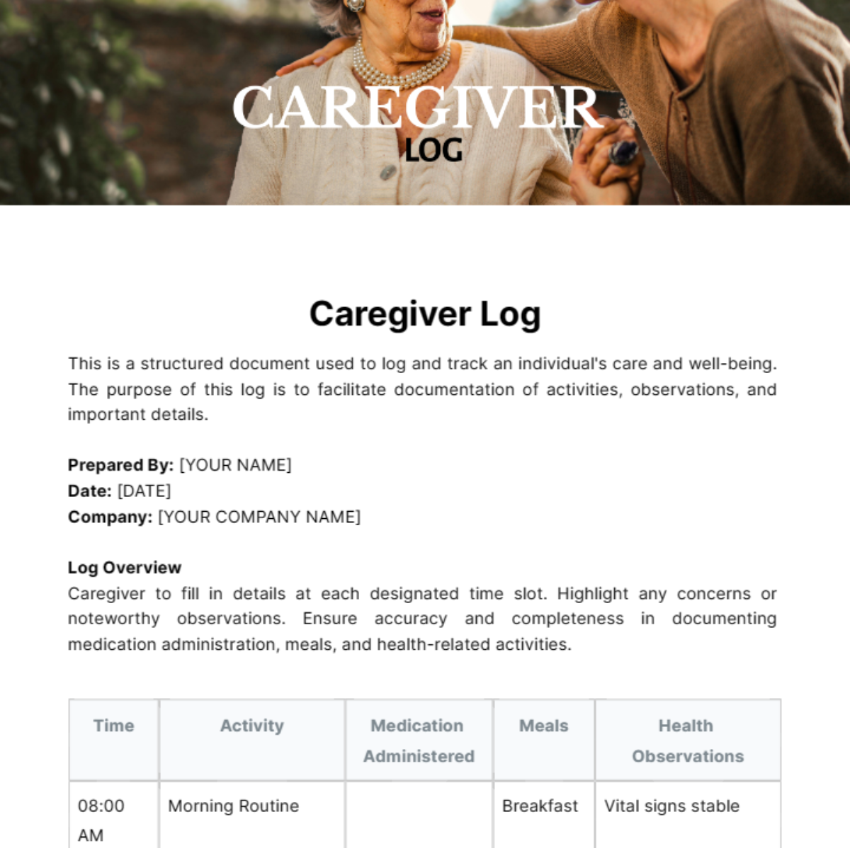 Caregiver Log Template