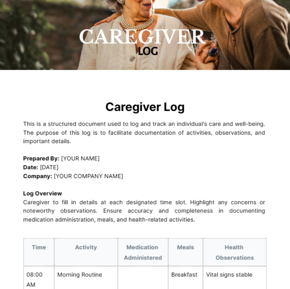 Caregiver Log Template - Edit Online & Download