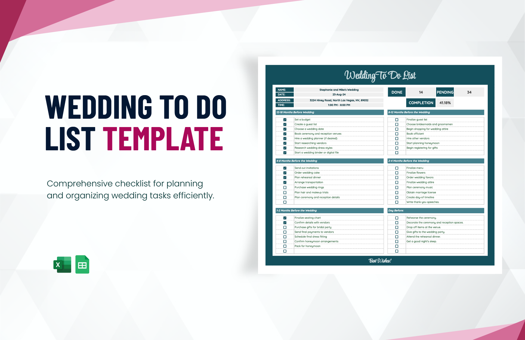 Wedding To Do List Template in Excel, Google Sheets