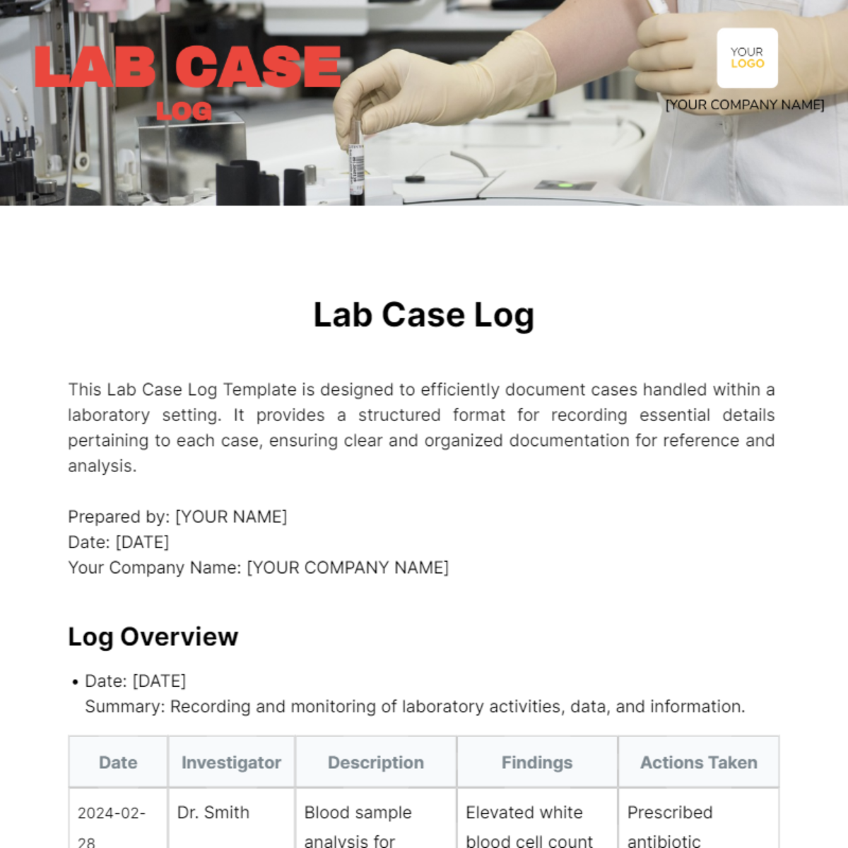 Lab Case Log Template