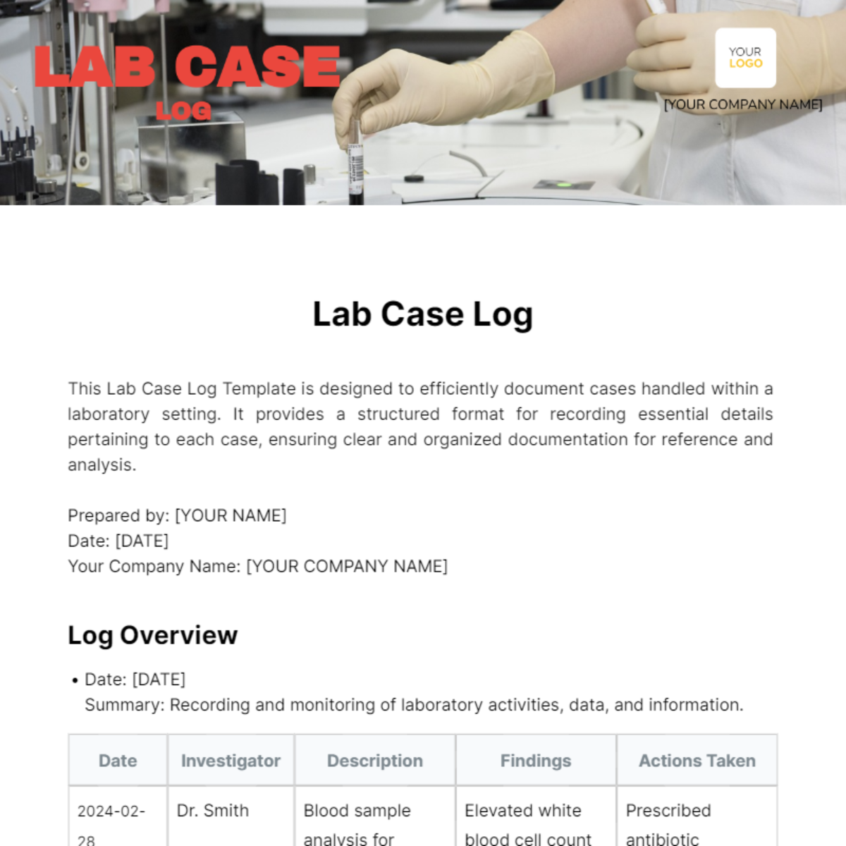 Lab Case Log Template - Edit Online & Download