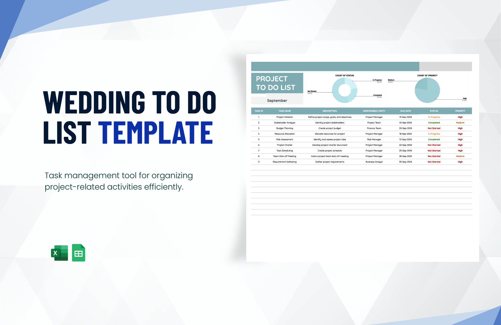 Project To Do List Template in Excel, Google Sheets