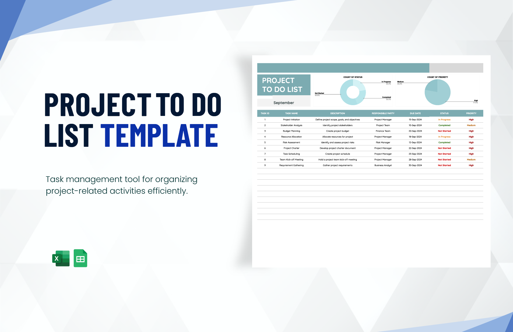 Project To Do List Template in Excel, Google Sheets