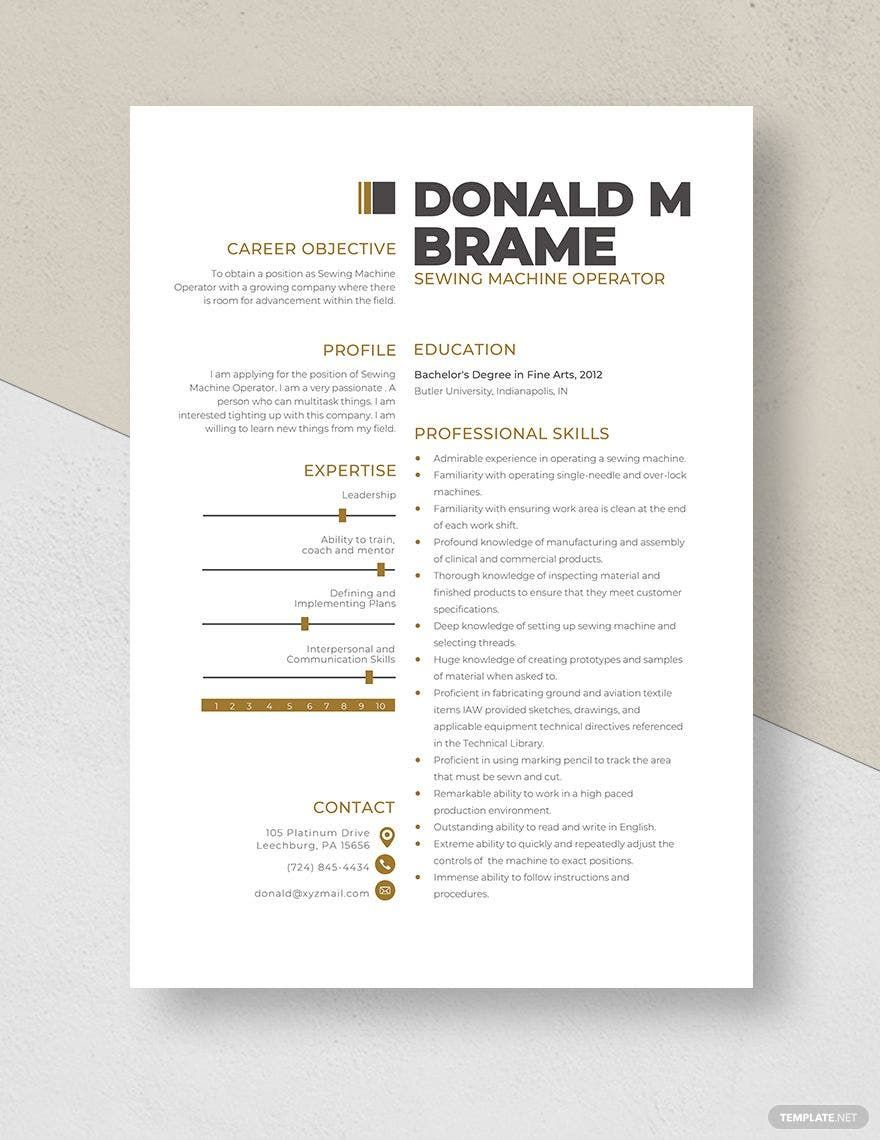 Free Embroidery Machine Operator Resume Download In Word Apple Pages 