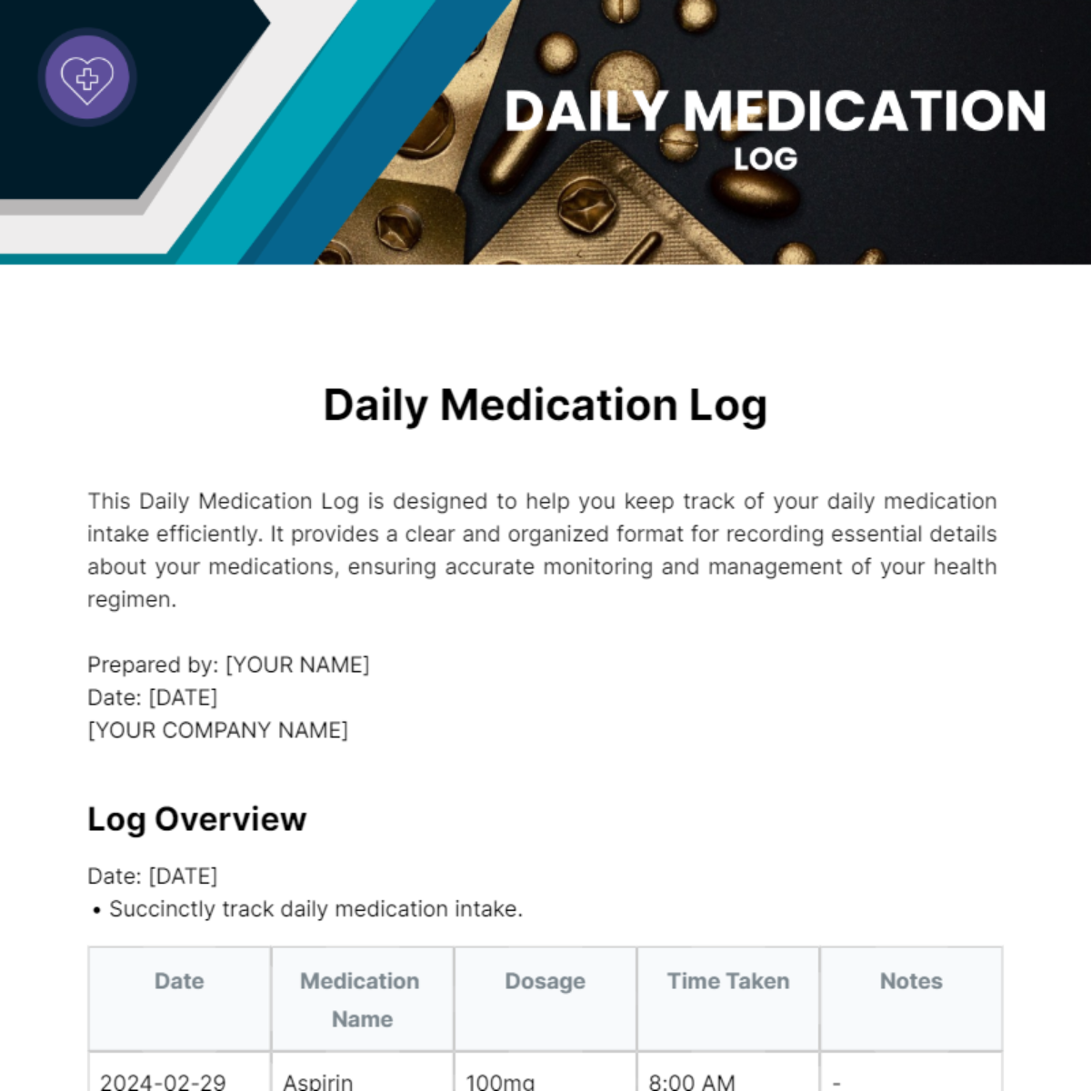 Free Daily Medication Log Template