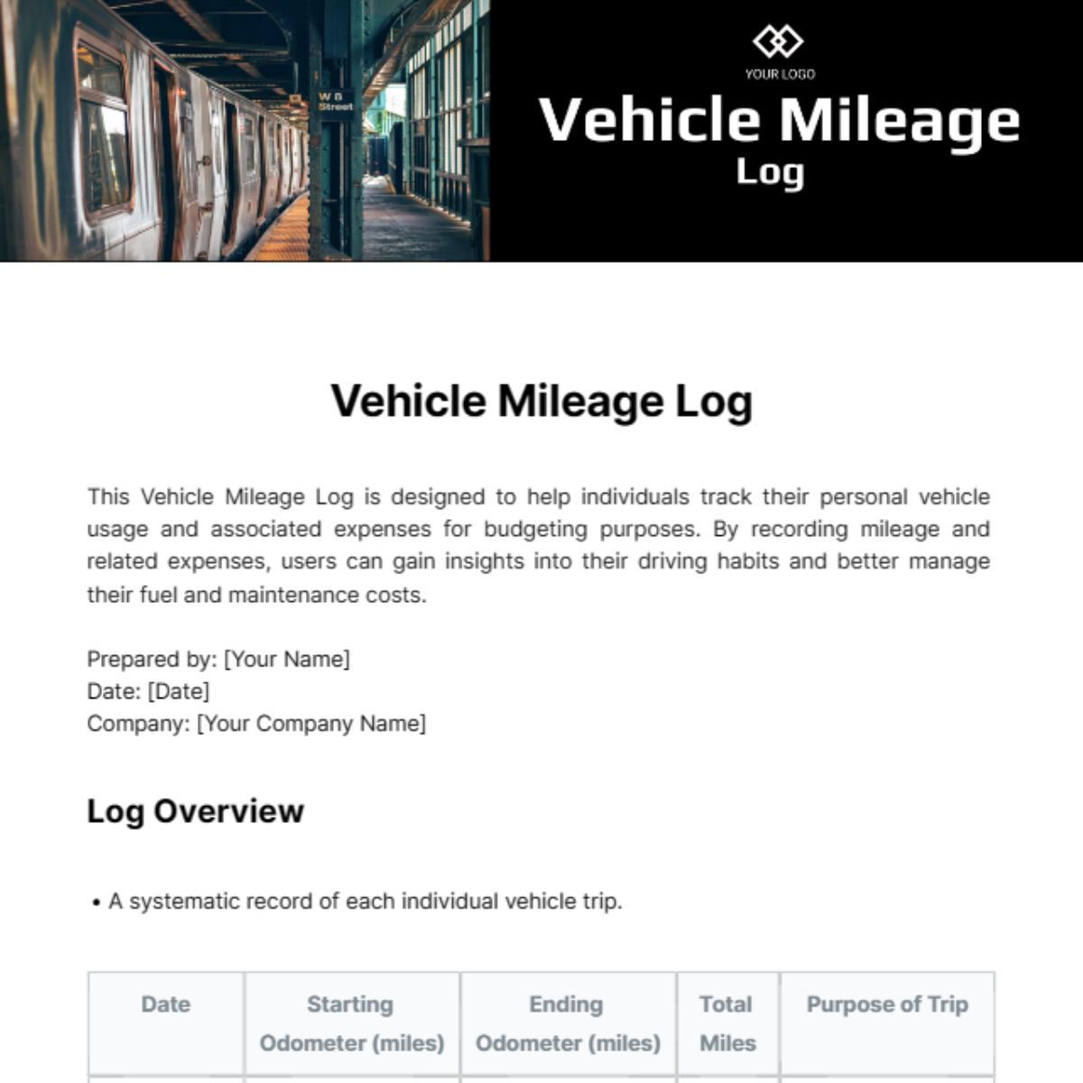 Free Vehicle Mileage Log Template