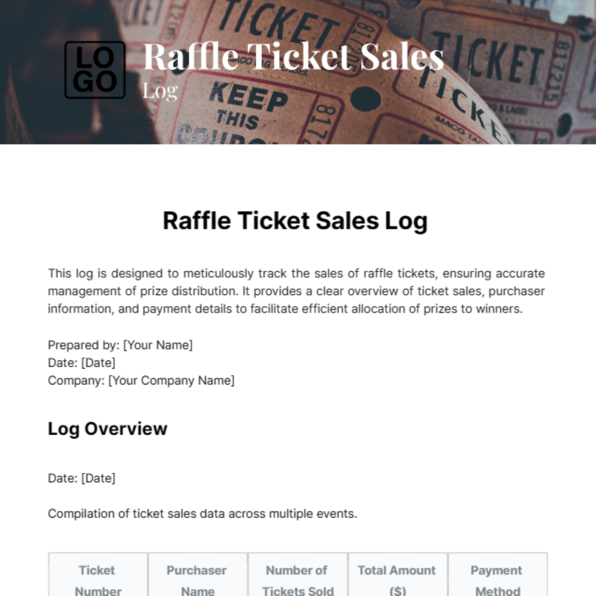Raffle Ticket Sales Log Template