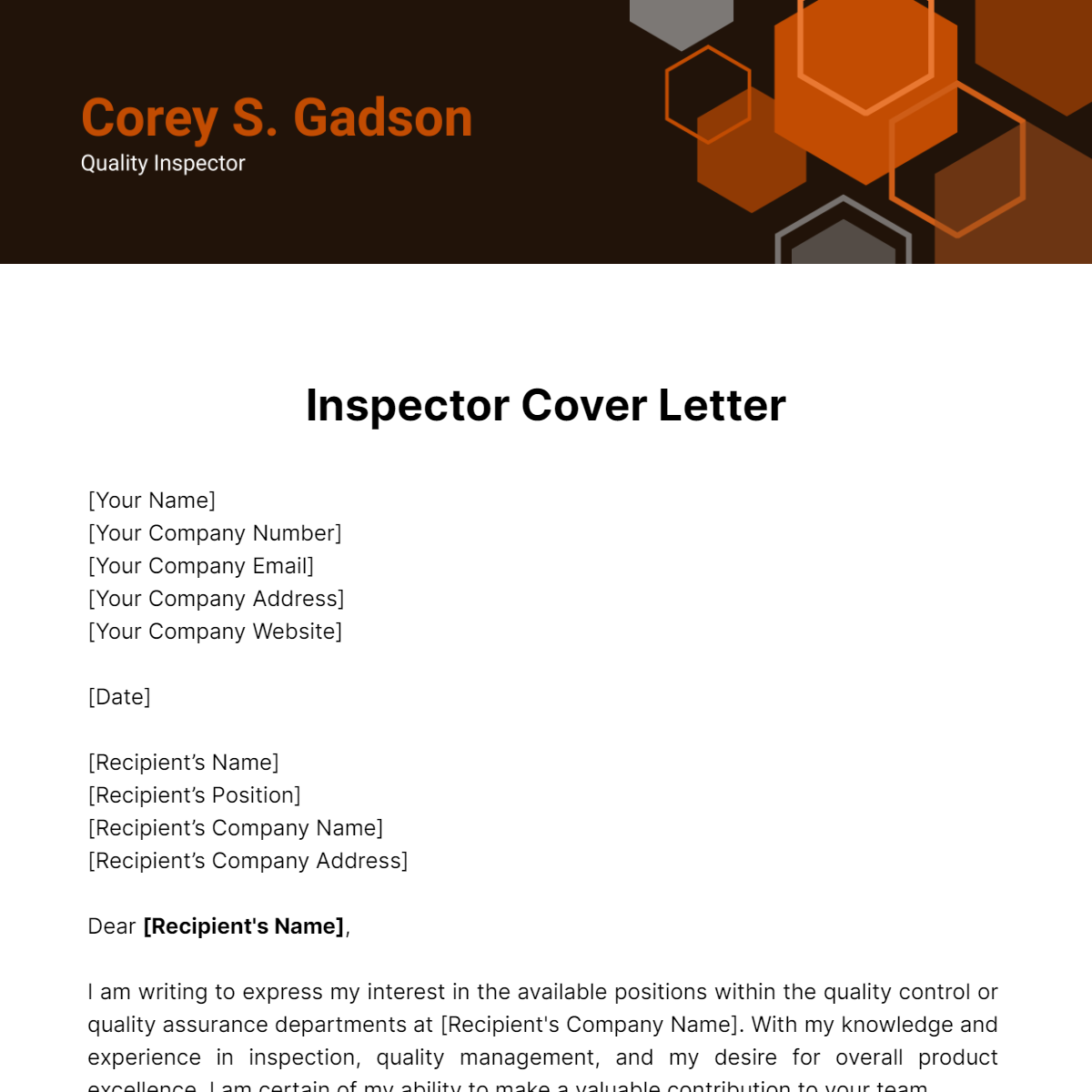 Inspector Cover Letter Template