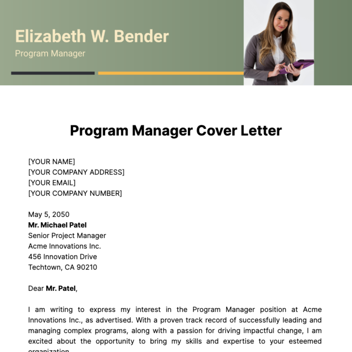 Program Manager Cover Letter Template
