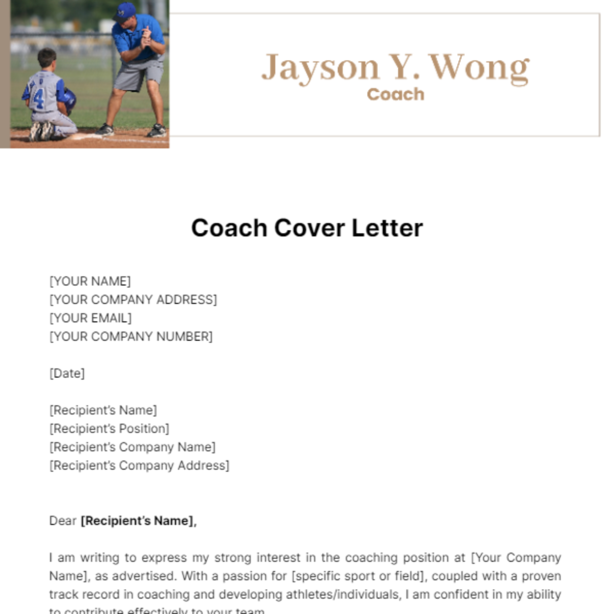 Coach Cover Letter Template