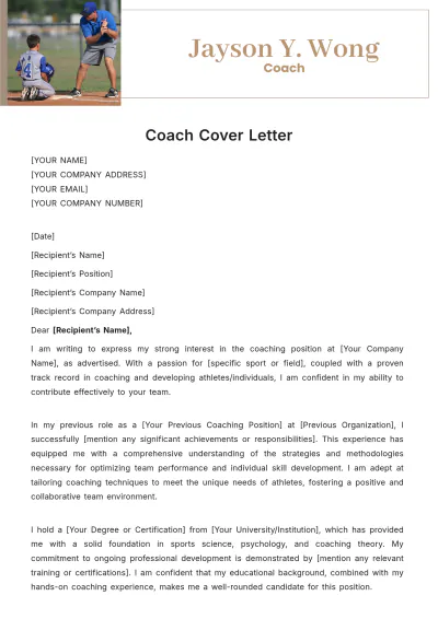 Free Coach Cover Letter Template to Edit Online