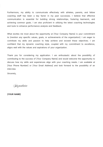 Free Coach Cover Letter Template to Edit Online